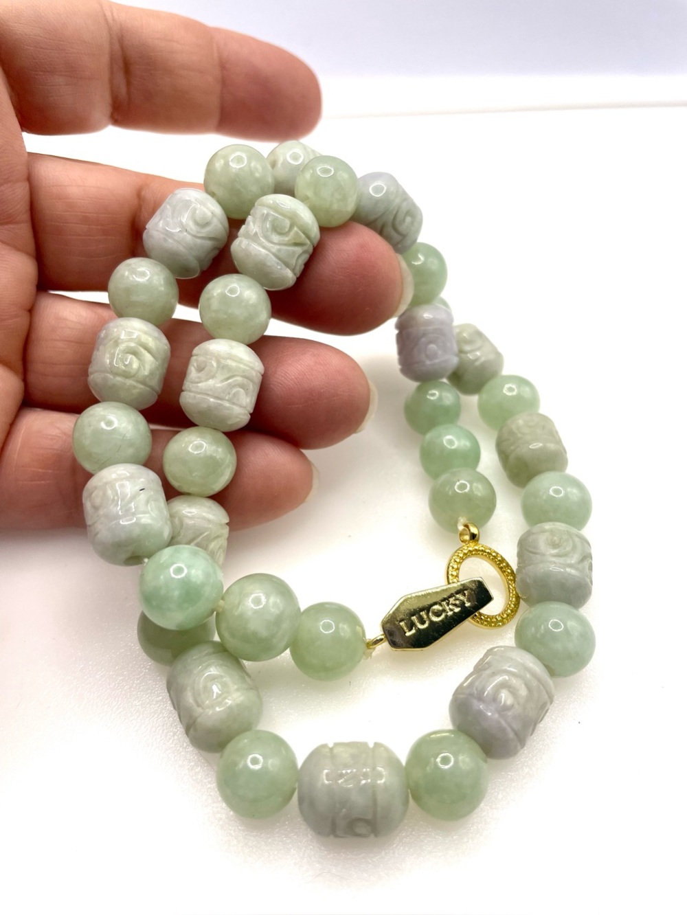 Vintage Light Pale Green Jade Stretch Necklace Chunky
Geometric Beaded Statement
